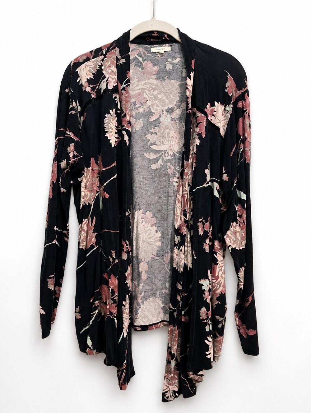 Maurices Floral Open Front Cardigan Women's Size 2X Black Pink Lightweight
